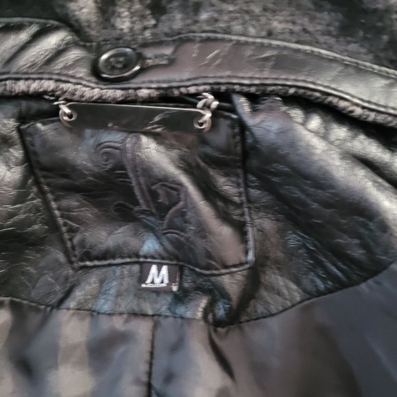 E2 Black Faux Leather Moto Removable Hood Jacket Excellent Size M - Picture 8 of 10